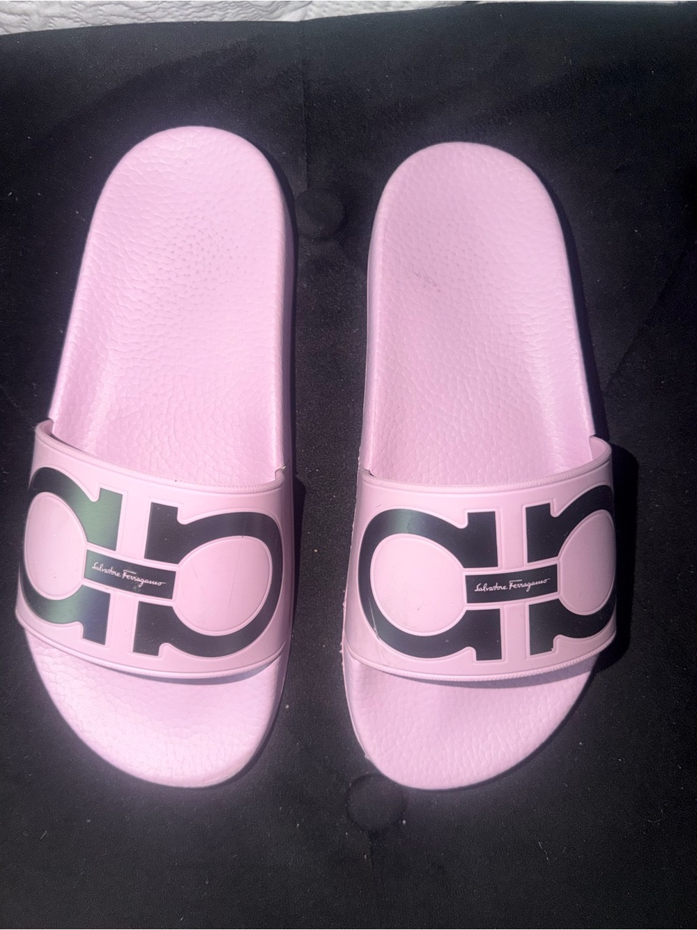 Salvatore Ferragamo Pink Logo Rubber Slide Sandals